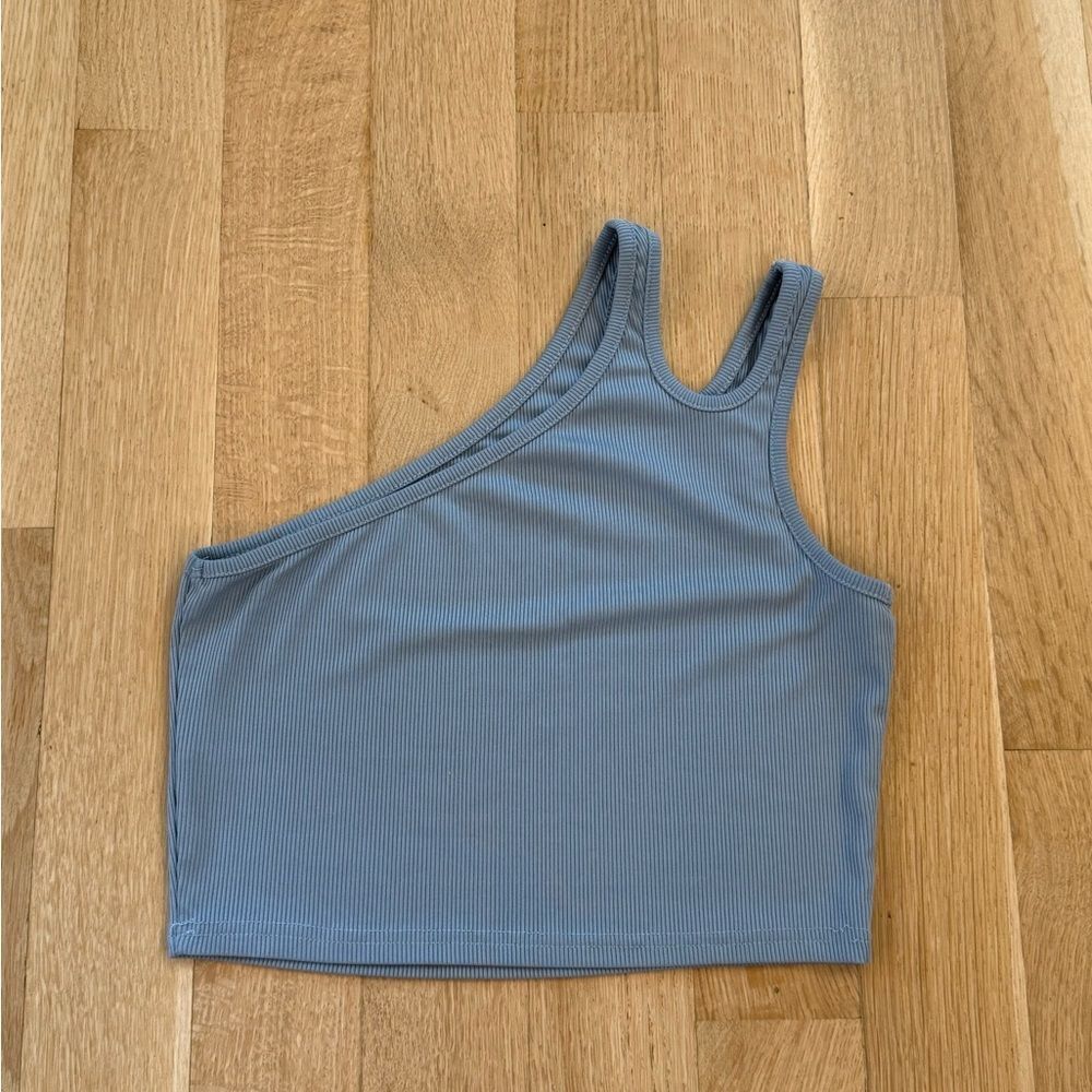 One-Shoulder Blue Ribbed Top - Picture 3 of 5